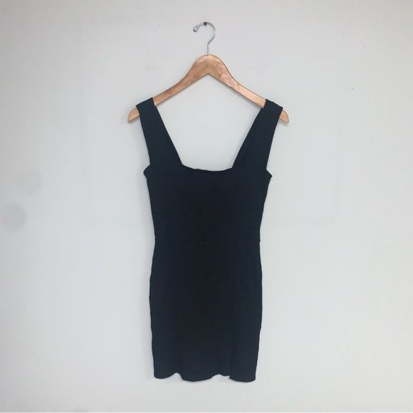Reformation Laurena Knit Mini Dress Ribbed Black Square Neckline - Picture 2 of 13